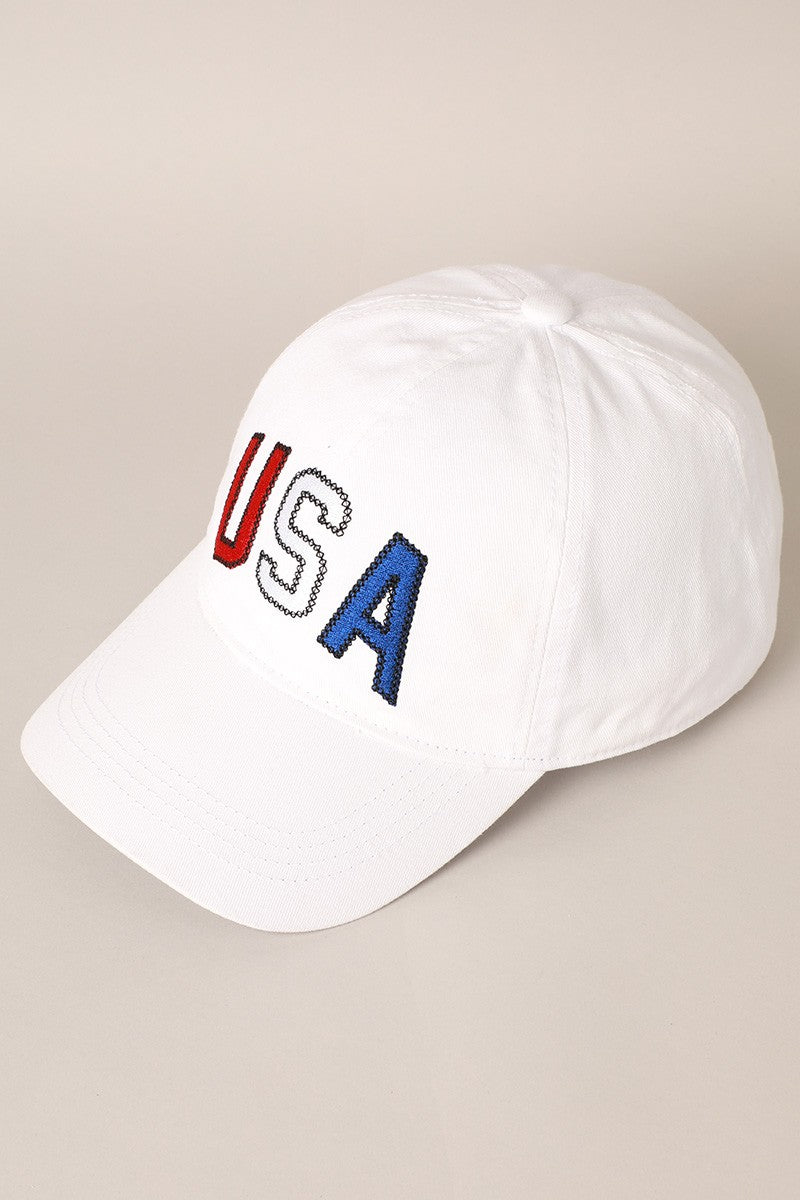 USA White Embroidered Baseball Cap