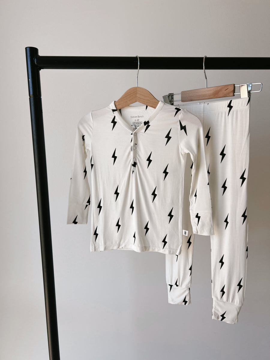 FOREVER FRENCH Black & White Lightning Bolt| Two Piece Bamboo Pajamas (COLLECTIVE)