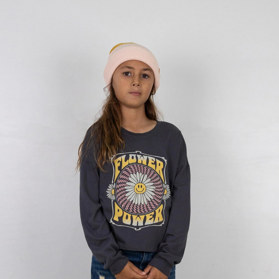 TINY WHALES STAY FLOWER POWER LONG SLEEVE TEE| FADED BLACK