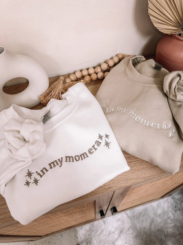 In My Mom Era Embroidered Crewneck | WHITE OR SAND