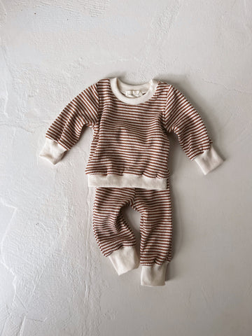 FOREVER FRENCH Coffee Stripe | Two Piece Waffle Knit Pant Set (COLLECTIVE)