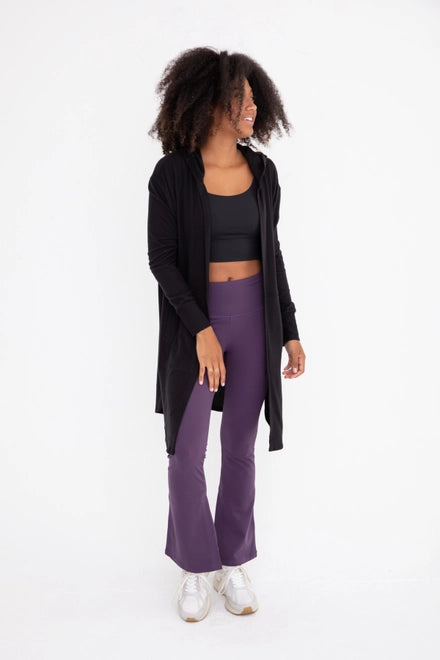 CALLIE OPEN FRONT HOODED CARDIGAN WITH POCKETS | BLACK