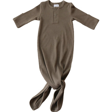MEBIE BABY ORGANIC COTTON RIBBED KNOT GOWN  | COCOA