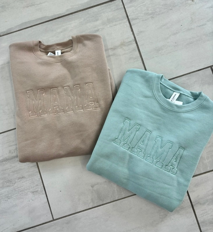 MAMA Neutral Embroidered Sweatshirt | TAN OR DUSTY BLUE