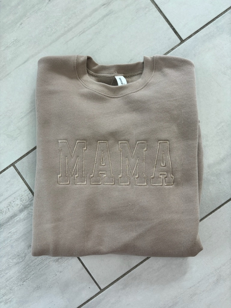 MAMA Neutral Embroidered Sweatshirt | TAN OR DUSTY BLUE