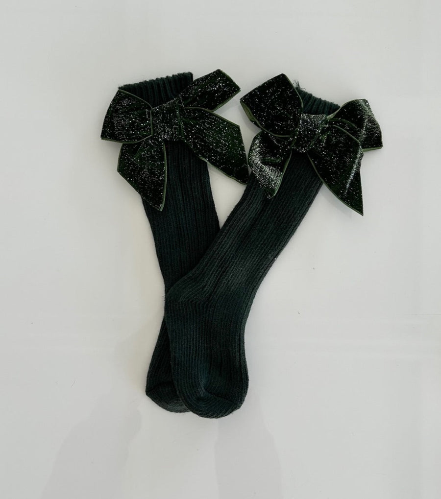 KNEE HIGH SHIMMER STOCKINGS WITH BOW | VARIOUS COLORS
