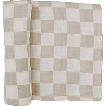 MEBIE BABY MUSLIN SWADDLE BLANKET | TAUPE CHECKERED