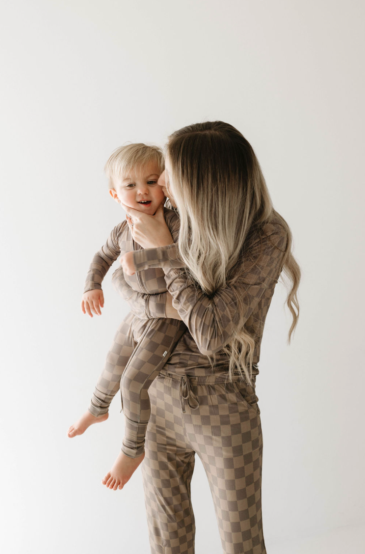 FOREVER FRENCH Faded Brown Checkerboard | Bamboo Two Piece Pajama (COLLECTIVE)