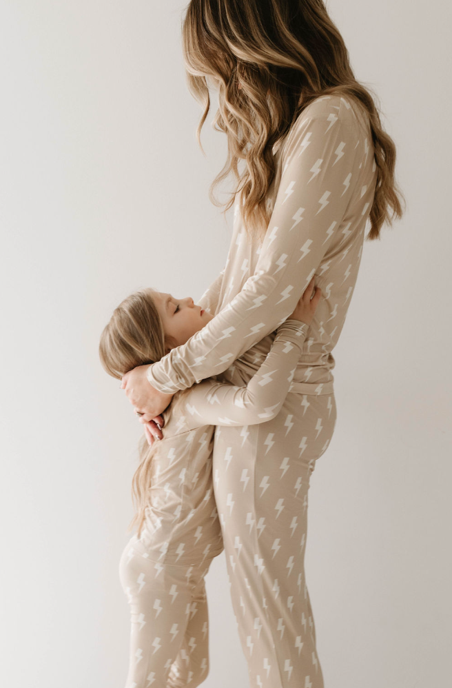 FOREVER FRENCH Tan & Cream Lightning Bolt | Bamboo Two Piece Pajamas (COLLECTIVE)