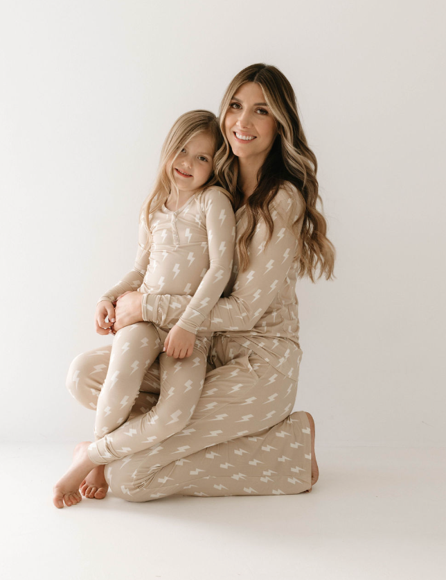 FOREVER FRENCH Tan & Cream Lightning Bolt | Women's Bamboo Pajamas (COLLECTIVE)
