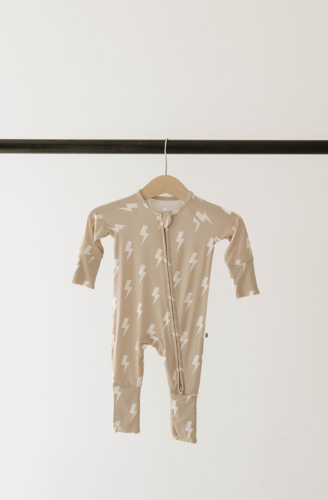FOREVER FRENCH Tan & Cream  Lightning Bolt | Bamboo Zip Pajamas (COLLECTIVE)