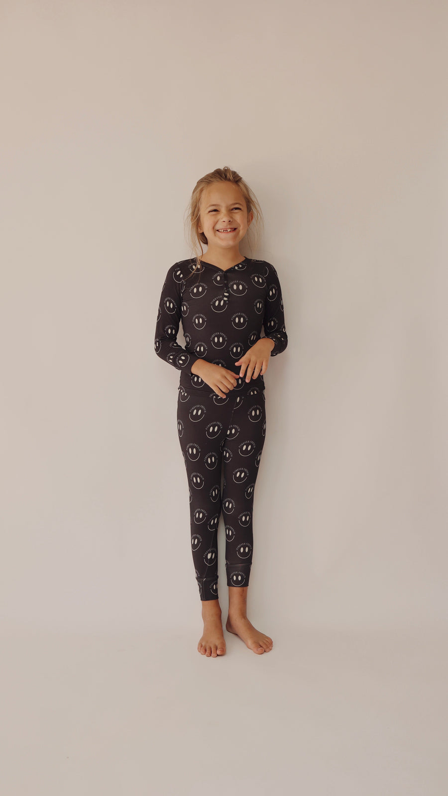 FOREVER FRENCH Charcoal & White FF Smile | Bamboo Two Piece Pajamas (COLLECTIVE)