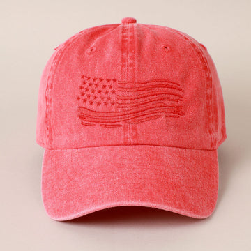 USA FLAG EMBROIDERED WOMEN'S HAT | RED