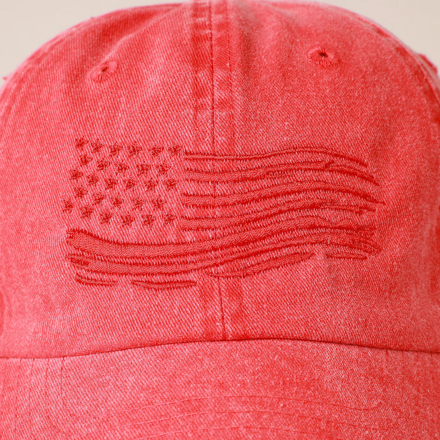 USA FLAG EMBROIDERED WOMEN'S HAT | RED