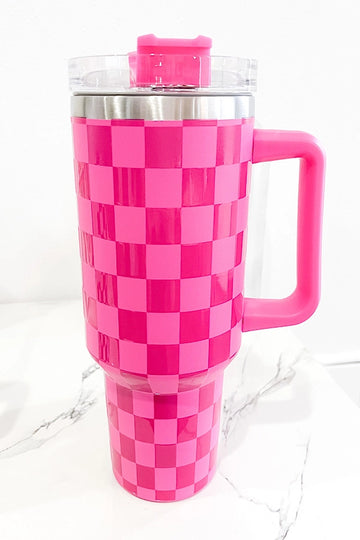 CAMI STAINLESS STEEL 40 OZ TUMBLER | PINK CHECKER