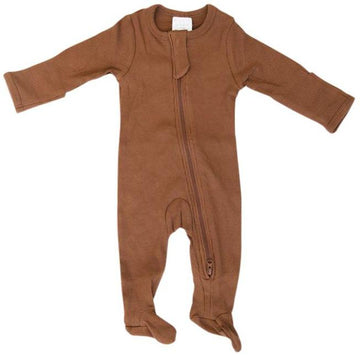 MEBIE BABY ORGANIC COTTON RIBBED FOOTED ZIPPER ONE-PIECE | RUST
