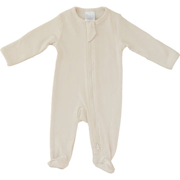 MEBIE BABY ORGANIC COTTON RIBBED FOOTED ZIPPER ONE-PIECE | VANILLA