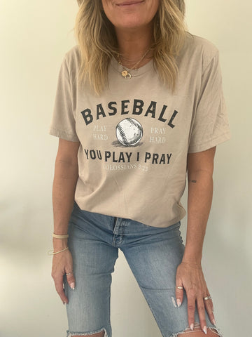 PLAY HARD, PRAY HARD BASEBALL TEE | TAN