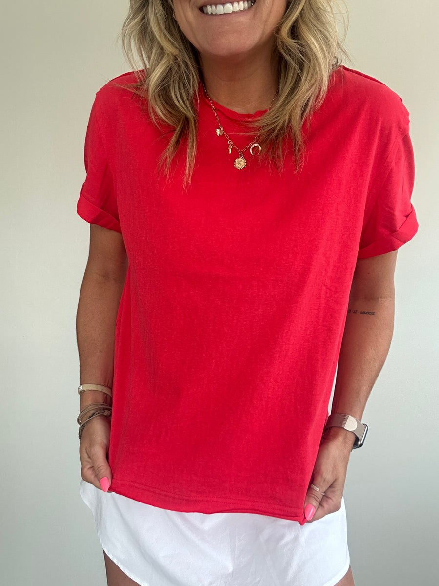 SAMARA ROLLED SLEEVE WOMEN'S TEE | CHERRY RED