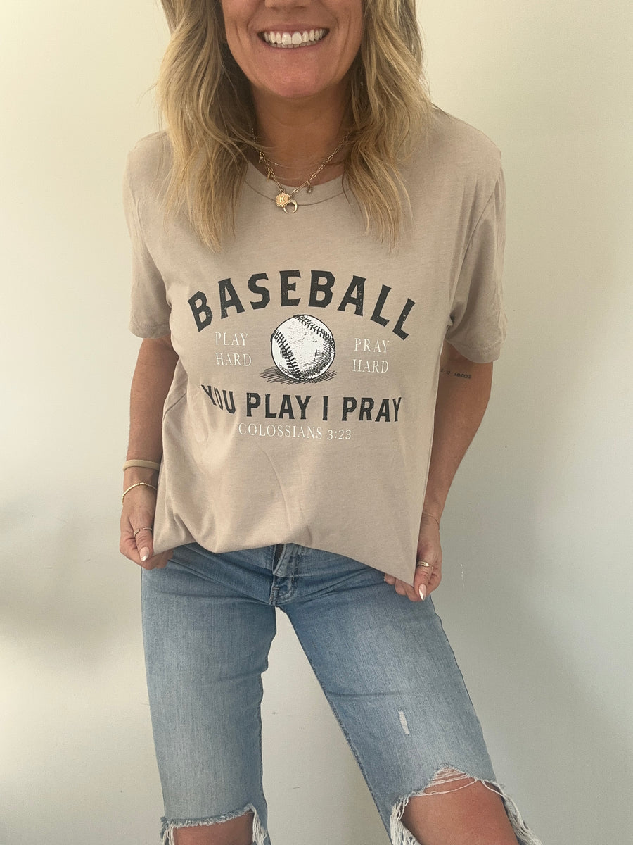 PLAY HARD, PRAY HARD BASEBALL TEE | TAN