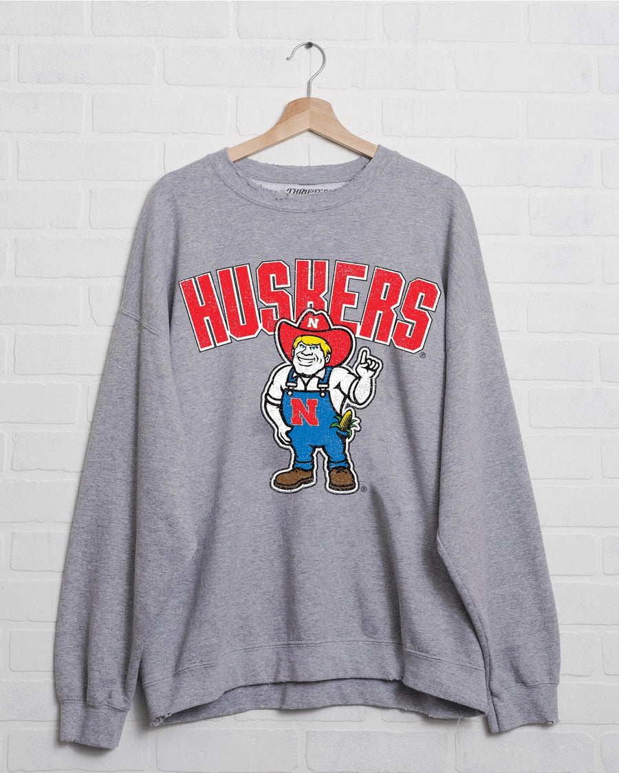 (PRE-ORDER) Nebraska Huskers Cartoon Mascot Vintage Sweatshirt | Gray