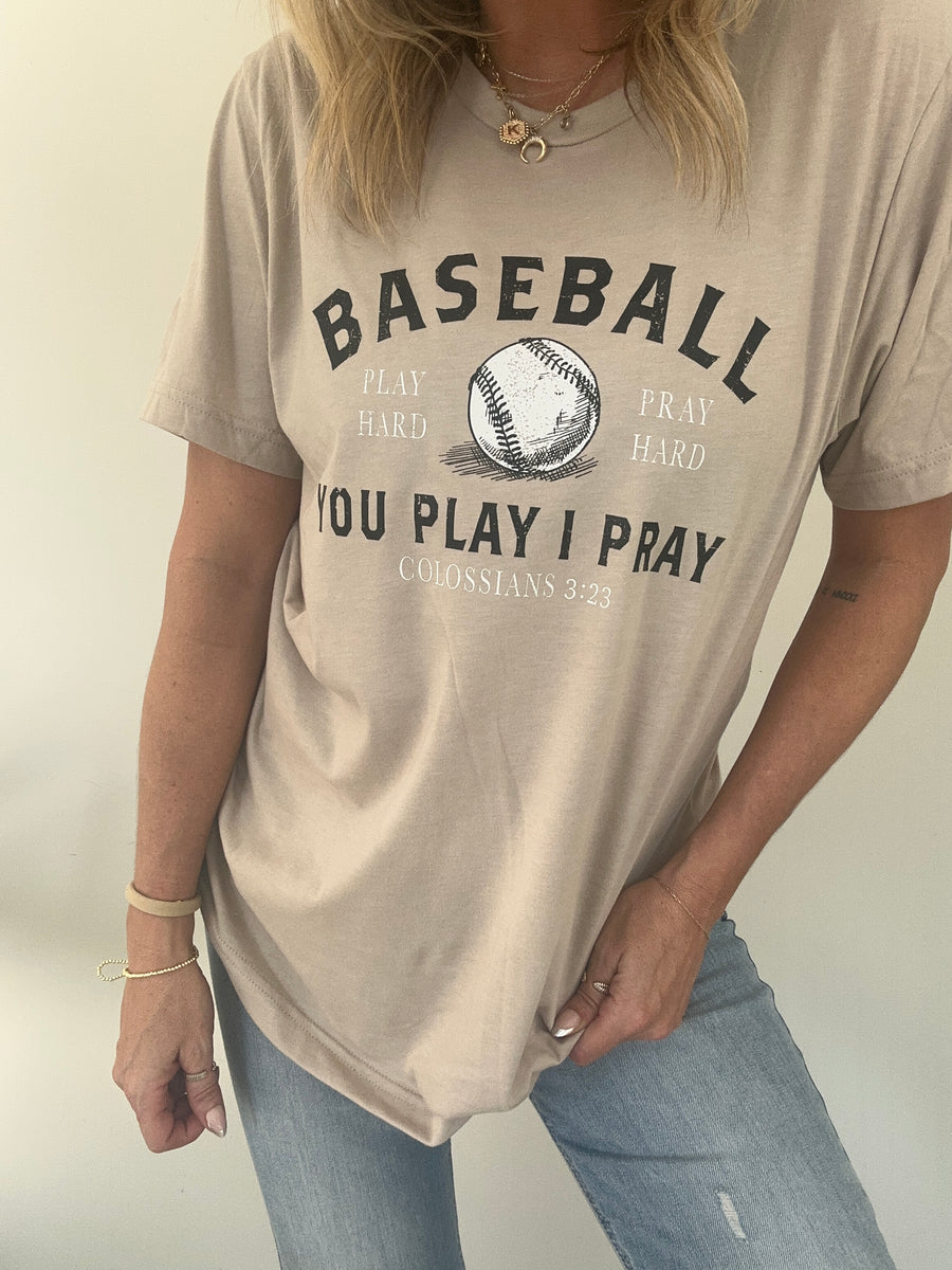 PLAY HARD, PRAY HARD BASEBALL TEE | TAN