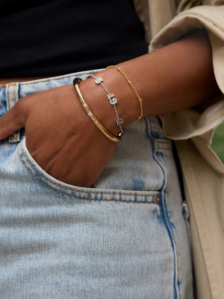 (CUSTOM PRE-ORDER) VARSITY NUMBER BRACELET | GOLD OR SILVER