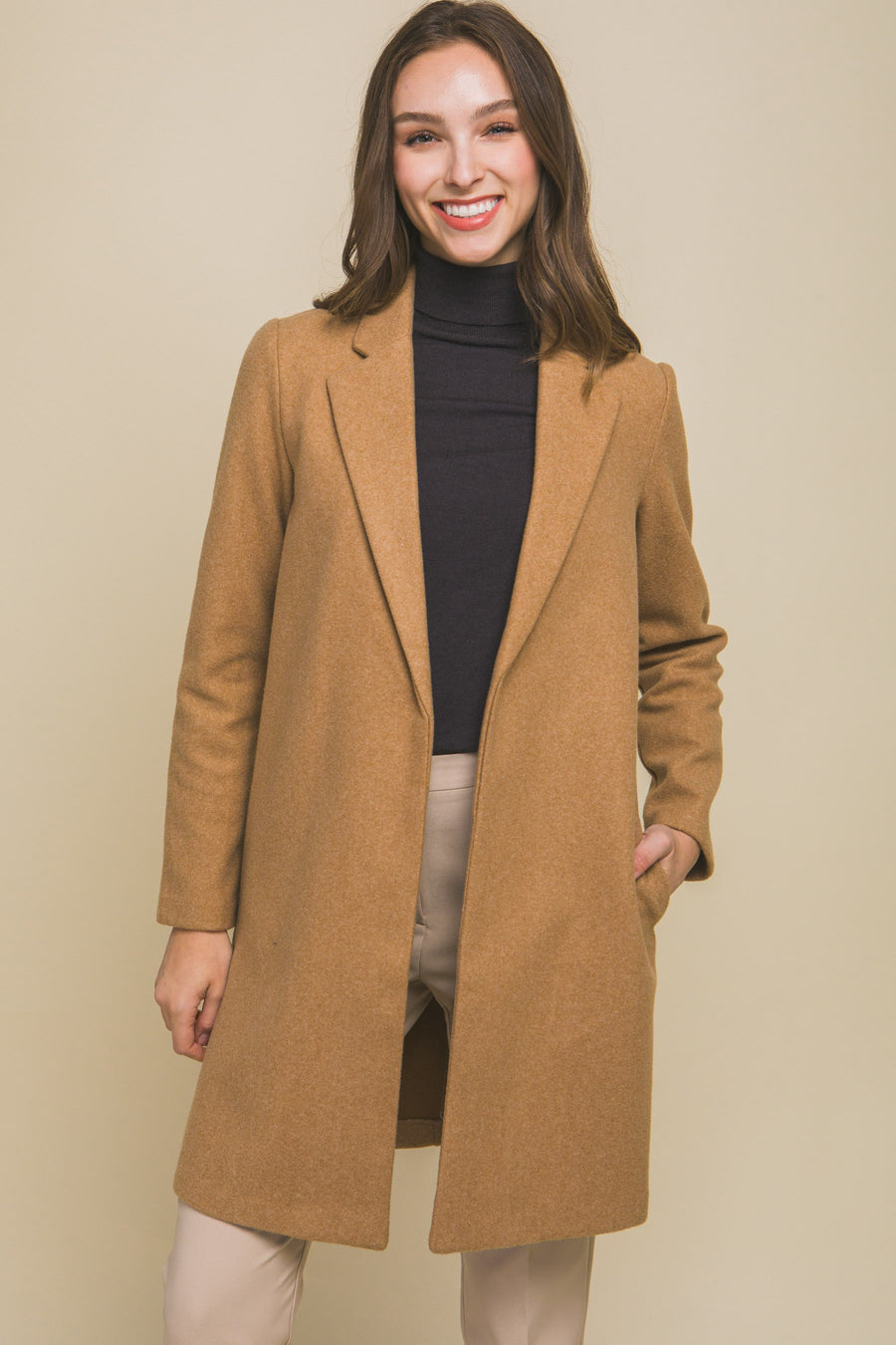 JACKIE FLEECE LONG LINE COAT | CAMEL