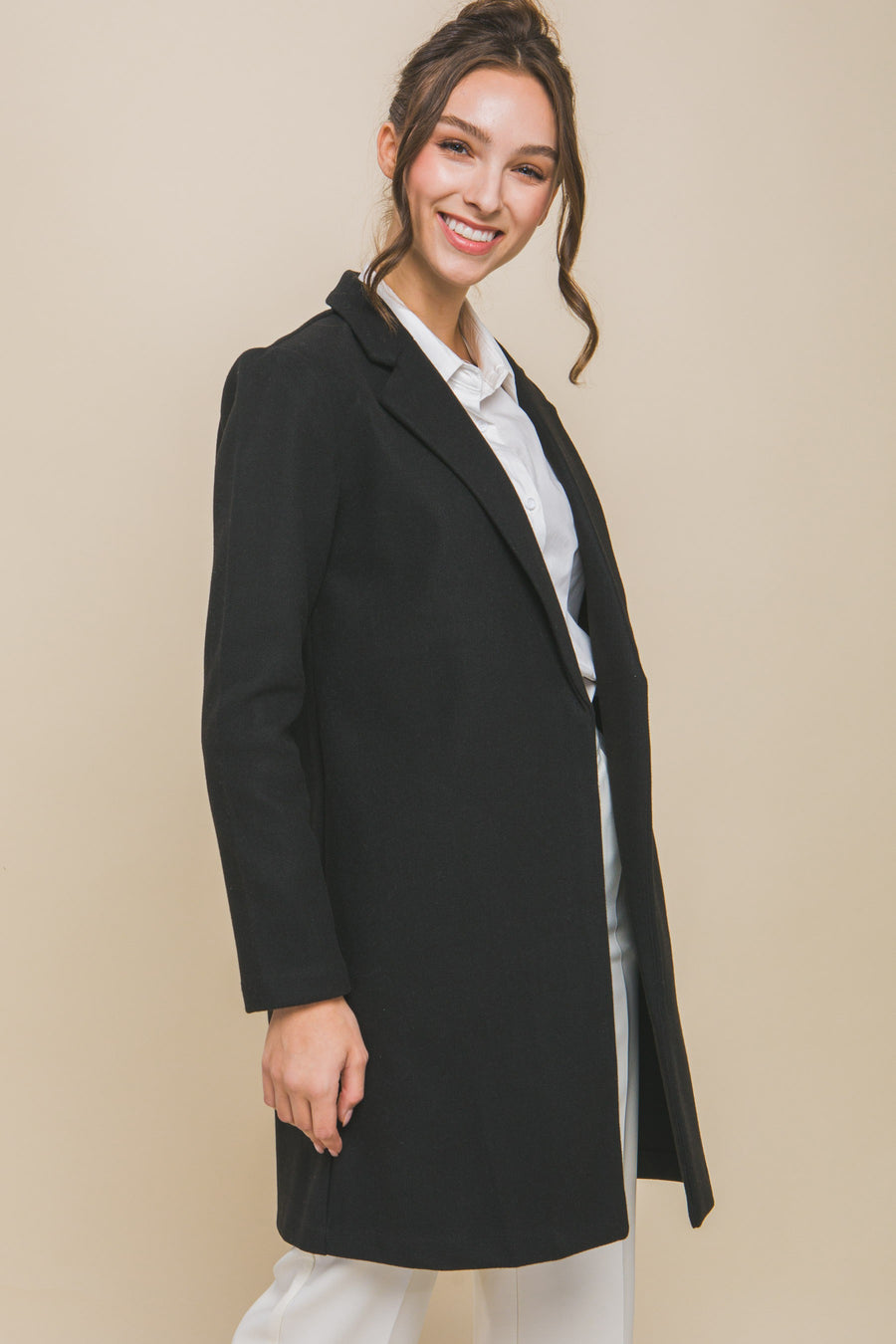 JACKIE FLEECE LONG LINE COAT | BLACK