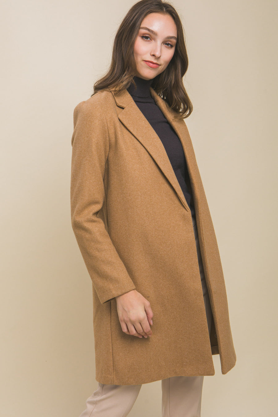 JACKIE FLEECE LONG LINE COAT | CAMEL