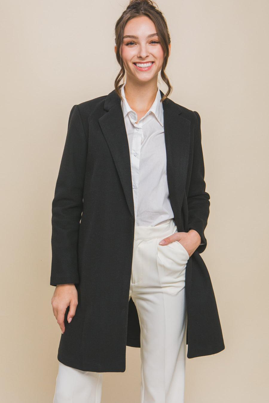 JACKIE FLEECE LONG LINE COAT | BLACK