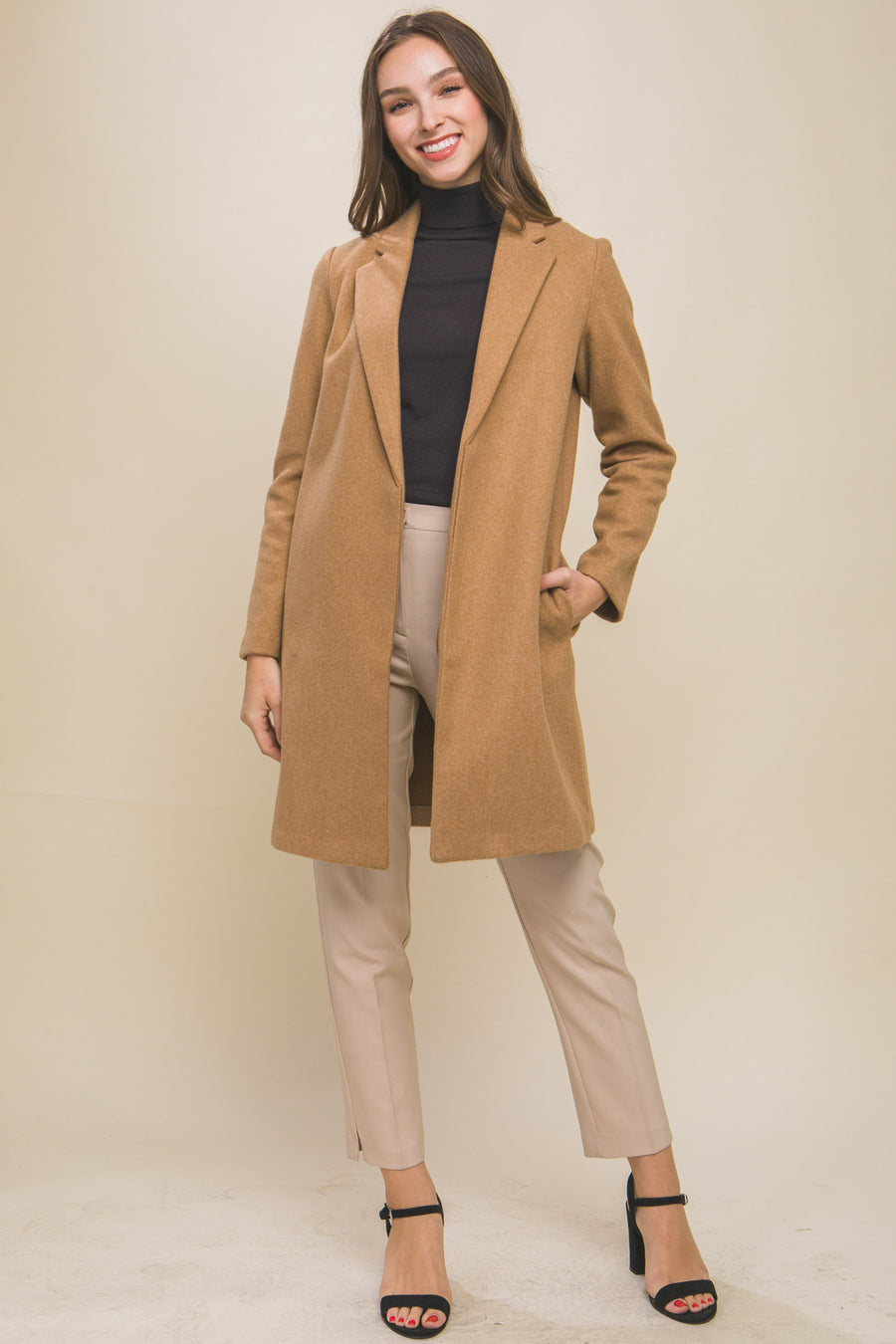 JACKIE FLEECE LONG LINE COAT | CAMEL