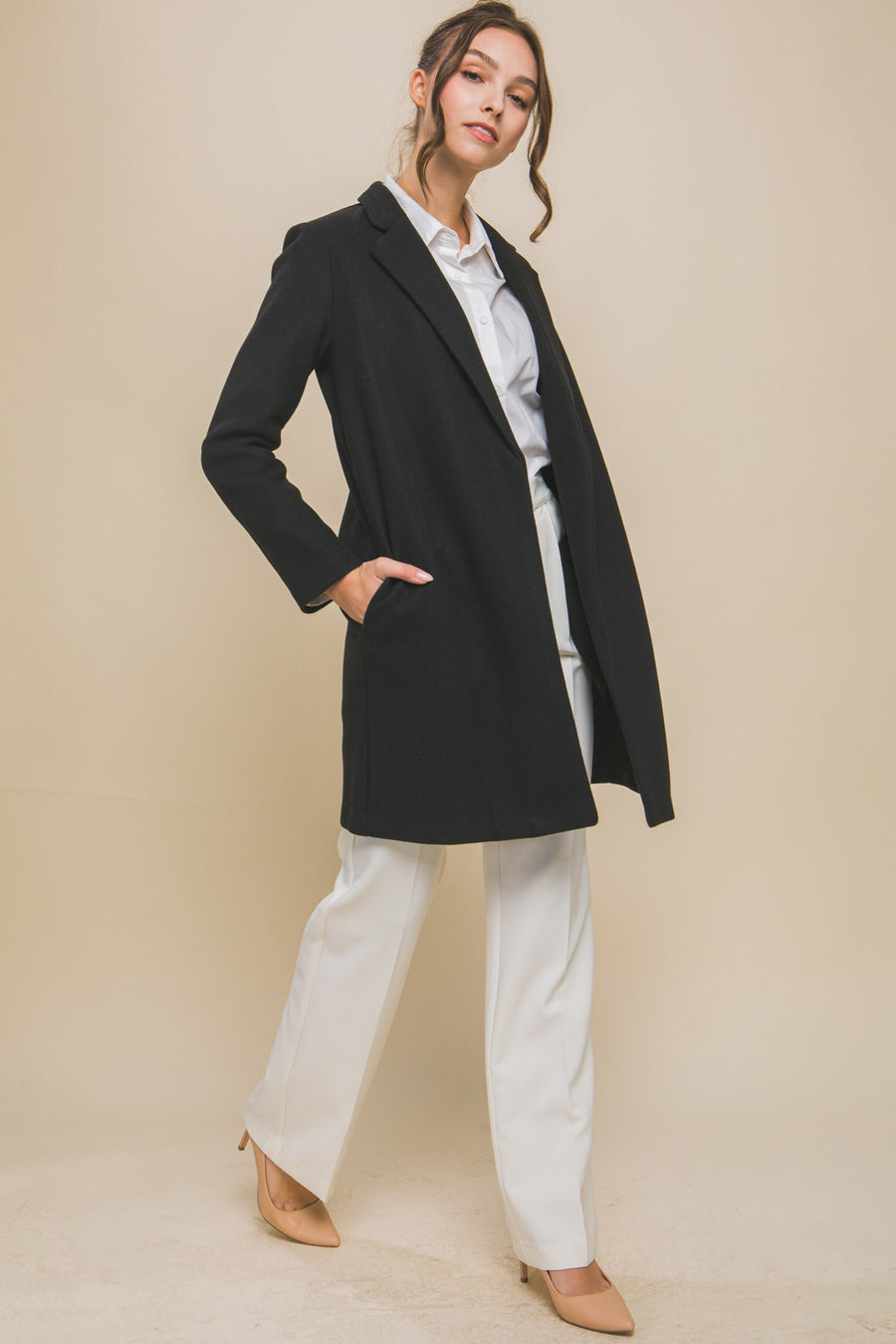 JACKIE FLEECE LONG LINE COAT | BLACK