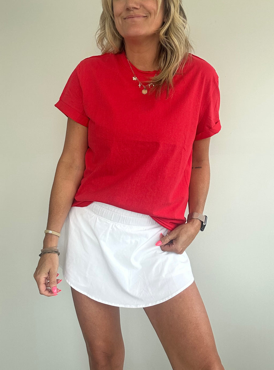 SAMARA ROLLED SLEEVE WOMEN'S TEE | CHERRY RED
