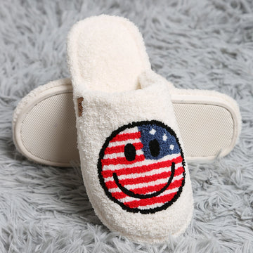 HAPPY FACE AMERICAN FLAG PRINT SLIPPER | WHITE