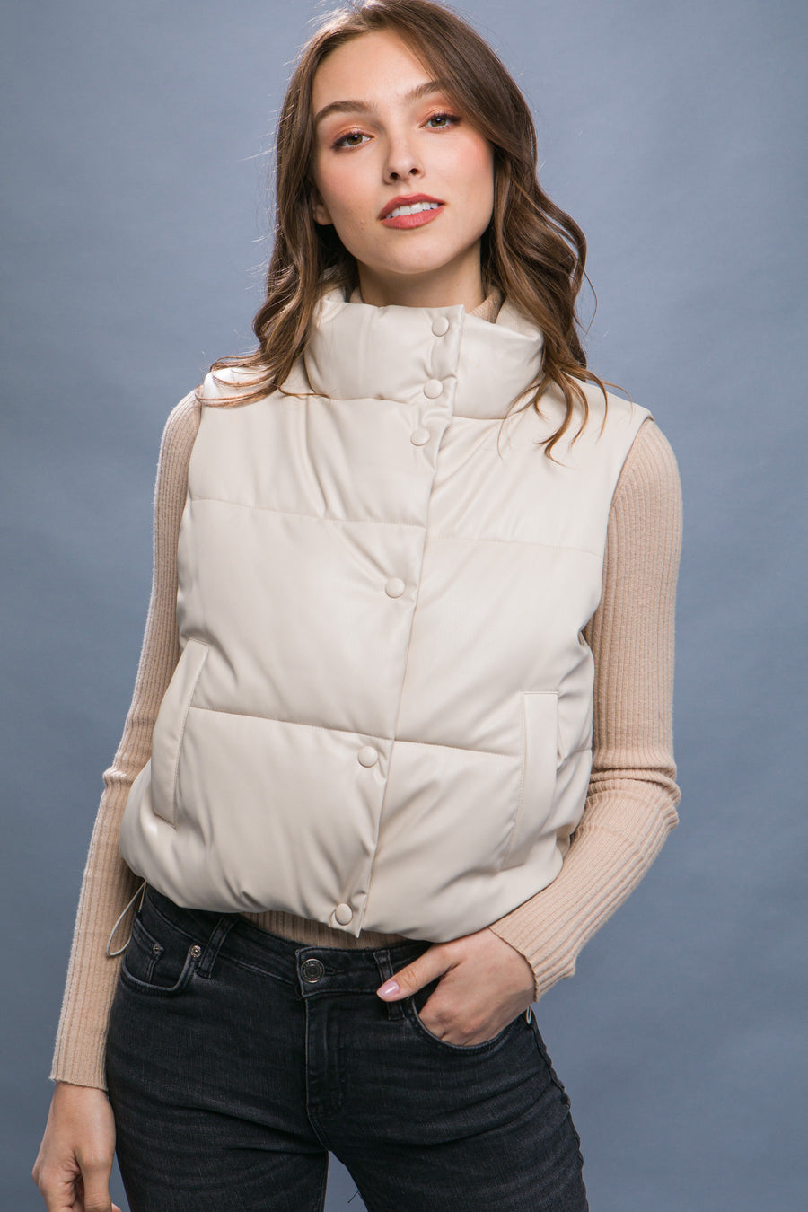 CANDACE RELAXED CROPPED PUFFER VEST | CREAM