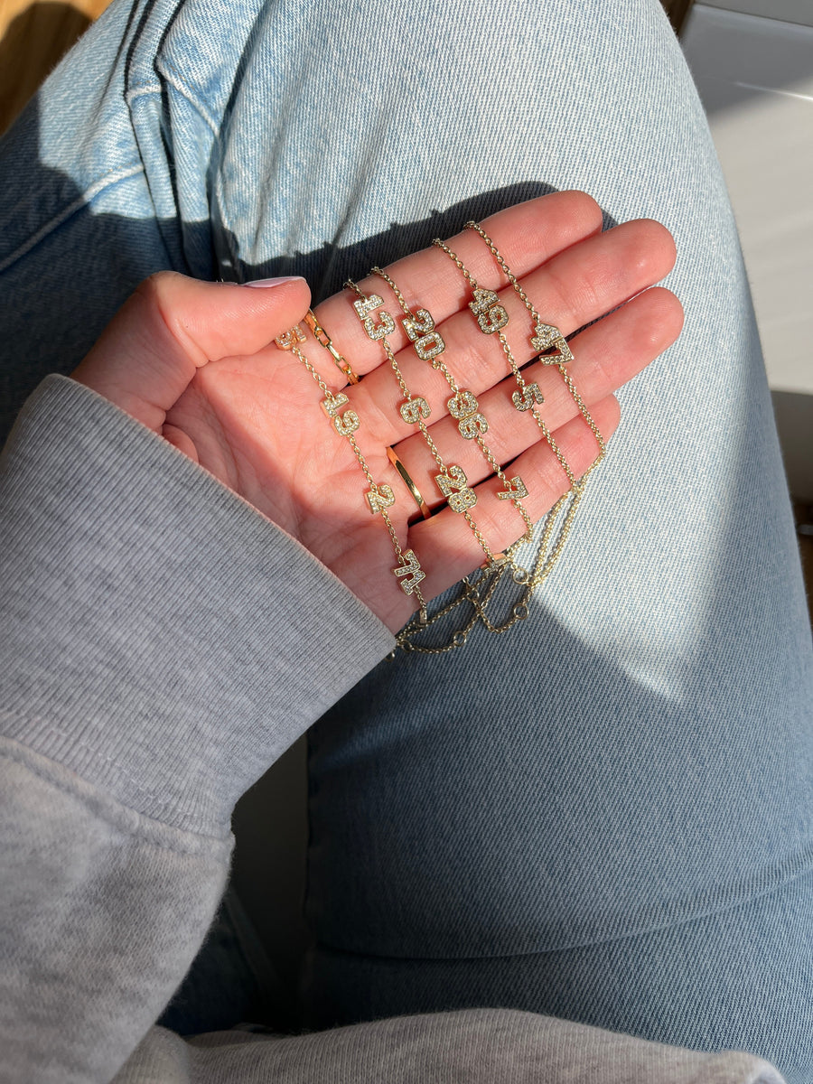 (CUSTOM PRE-ORDER) VARSITY NUMBER BRACELET | GOLD OR SILVER