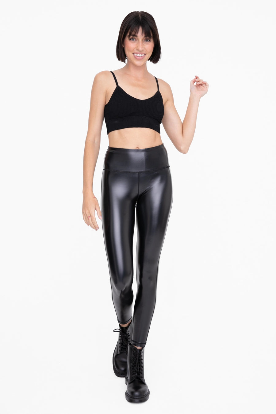 NALA GLOSSY LIQUID HIGH WAISTED WOMEN'S LEGGINGS | BLACK