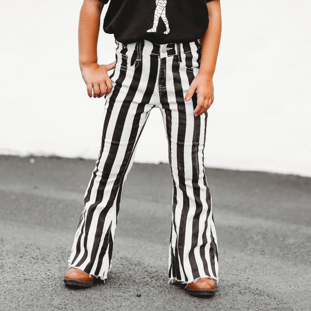 Black white striped bell bottoms on sale