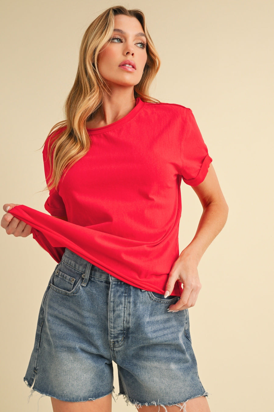 SAMARA ROLLED SLEEVE WOMEN'S TEE | CHERRY RED