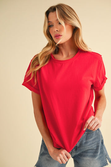 SAMARA ROLLED SLEEVE WOMEN'S TEE | CHERRY RED
