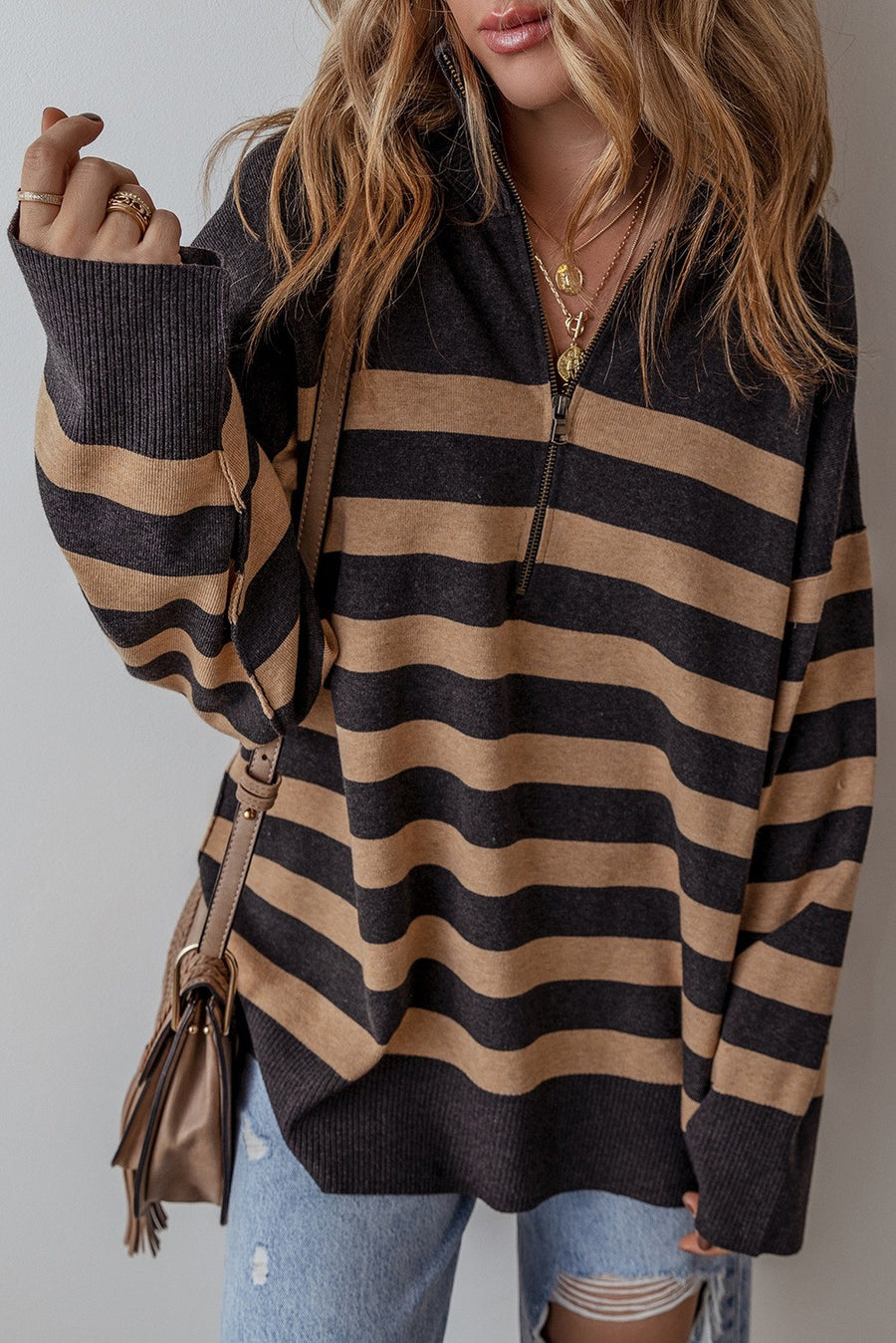 CASSANDRA Collared Quarter Zip Oversized Sweater