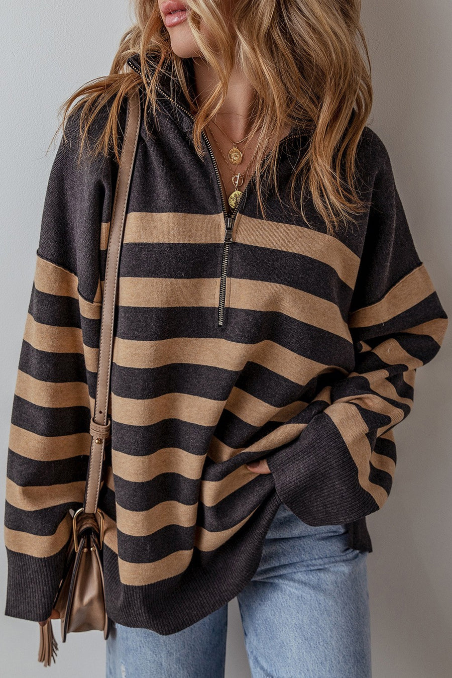 CASSANDRA Collared Quarter Zip Oversized Sweater