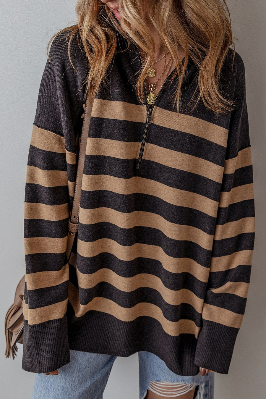 CASSANDRA Collared Quarter Zip Oversized Sweater