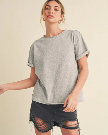 SAMARA ROLLED SLEEVE WOMEN'S TEE | HEATHER GREY