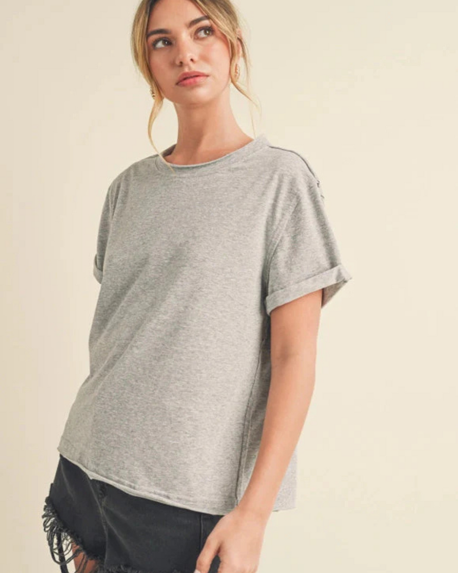 SAMARA ROLLED SLEEVE WOMEN'S TEE | HEATHER GREY