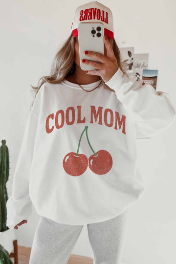 COOL MOM CHERRY CREWNECK SWEATSHIRT | WHITE