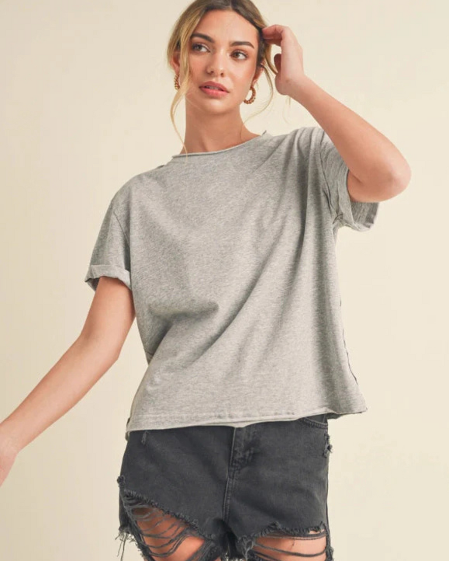 SAMARA ROLLED SLEEVE WOMEN'S TEE | HEATHER GREY