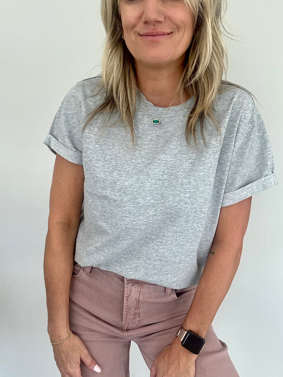 SAMARA ROLLED SLEEVE WOMEN'S TEE | HEATHER GREY