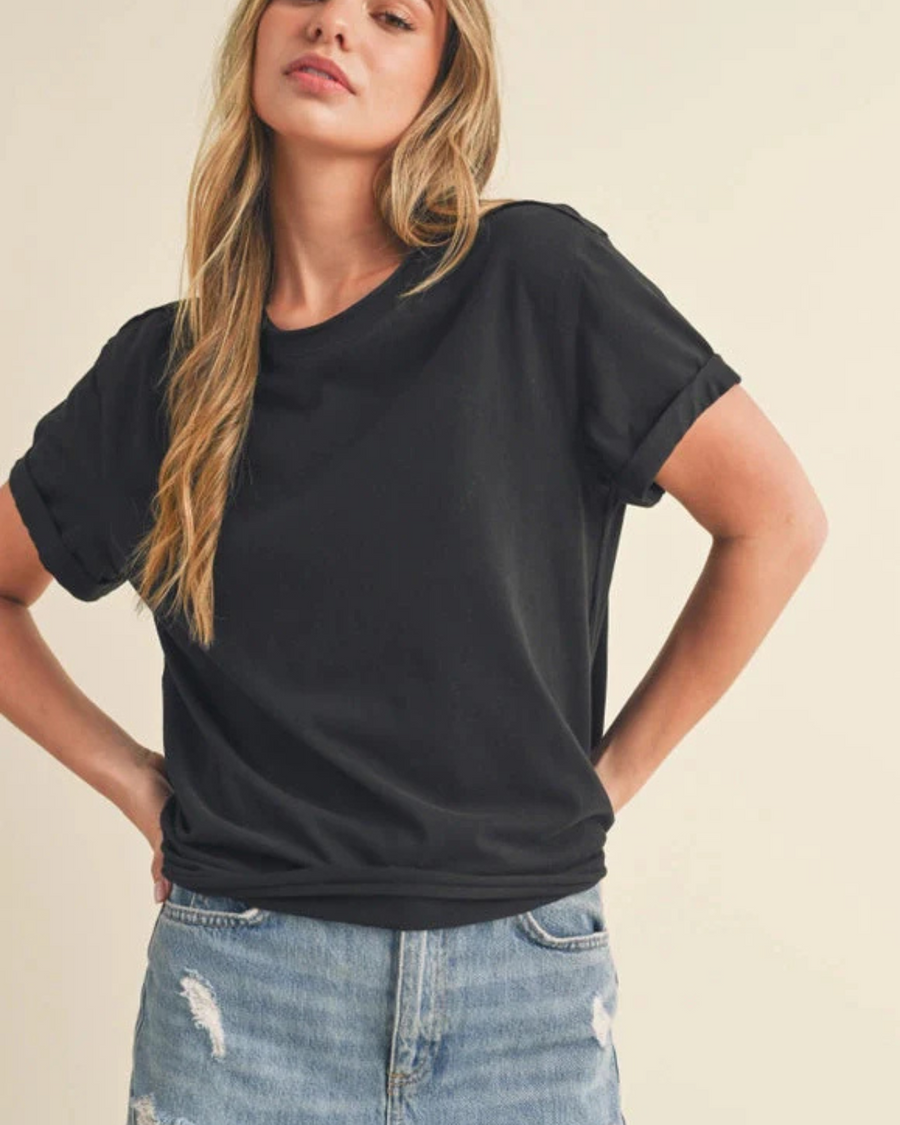SAMARA ROLLED SLEEVE WOMEN'S TEE | BLACK